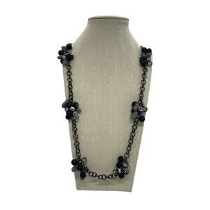 Fashion St. Emerald 36" Necklace Black Chain Faceted Black Silver Cluster Beads
